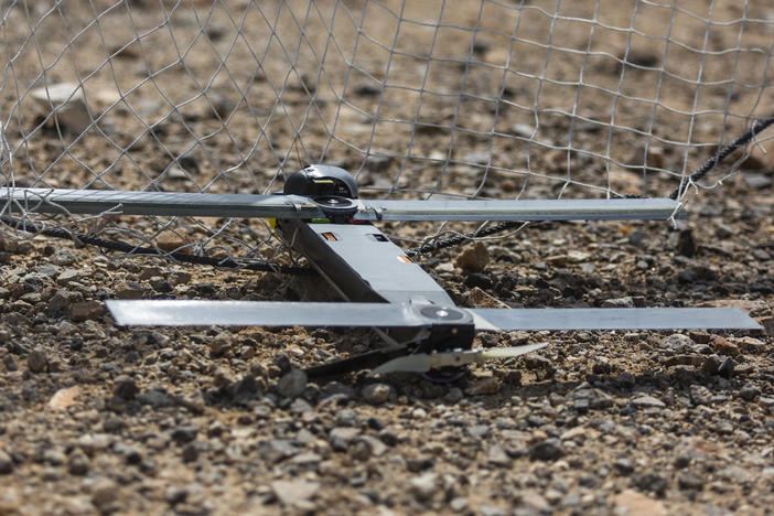 This image provided by the Marine Corps shows a Switchblade drone. One hundred Switchblades — which are small enough to be carried in a backpack — are part of the new U.S. package to Ukraine.