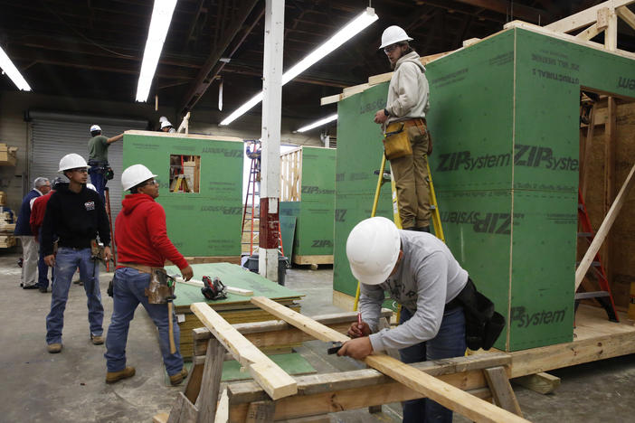 Students in the construction program at Texas State Technical College in Waco.