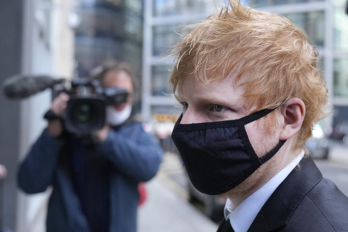 Musician Ed Sheeran arrives at the Rolls Building, High Court in central London, last month.