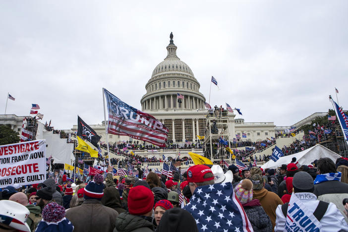 Rioters loyal to former President Donald Trump rally at the U.S. Capitol in Washington on Jan. 6, 2021.