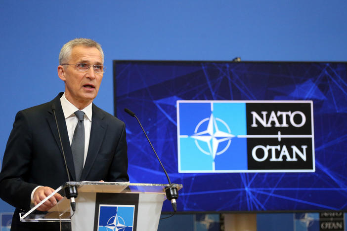 NATO General Secretary Jens Stoltenberg speaks during a press conference at the NATO headquarters in Brussels on Tuesday.