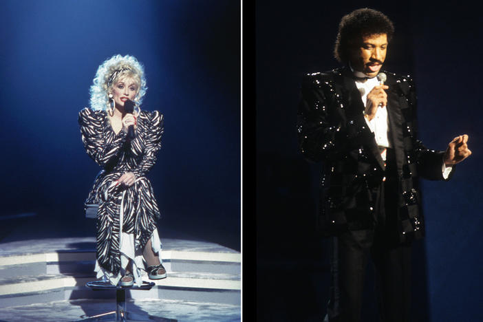 Pat Benatar in Paris on January 12th, 1983. Dolly Parton on 'Dolly,' in 1987. Lionel Richie at the American Music Awards, 1985.