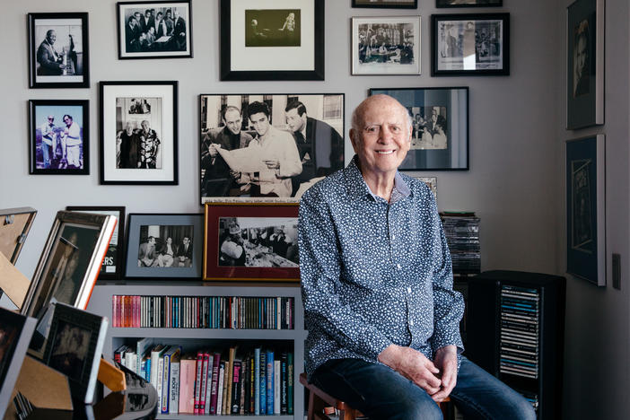 Mike Stoller, 89, the songwriter and producer who, with his producing partner, wrote many of Elvis's biggest songs, poses for a portrait at his home in Los Angeles, CA.