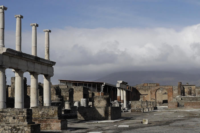 Clouds hang over the Vesuvius volcano in Pompeii, southern Italy, Jan. 25, 2021.
