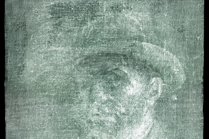 An X-ray image shows this previously unknown self-portrait of Vincent Van Gogh painted on the reverse side of his painting <em>Head of a Peasant Woman.</em>