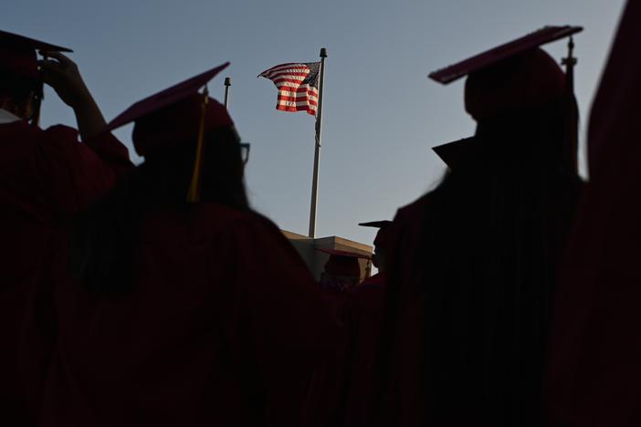 Students at Pasadena City College, in Pasadena, Calif.,  participate in a graduation ceremony in 2019.