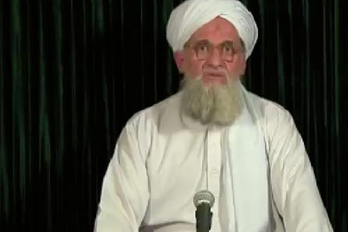 This still image obtained September 10, 2012, from IntelCenter shows Ayman al-Zawahiri speaking from an undisclosed location.