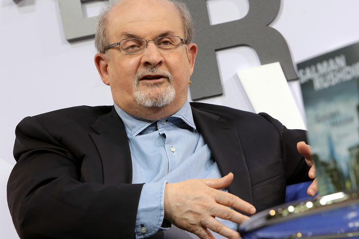 Author Salman Rushdie at the Blue Sofa at the 2017 Frankfurt Book Fair in Germany.