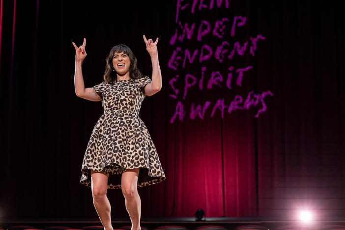 Host Melissa Villaseñor on stage during the 2021 Film Independent Spirit Awards.