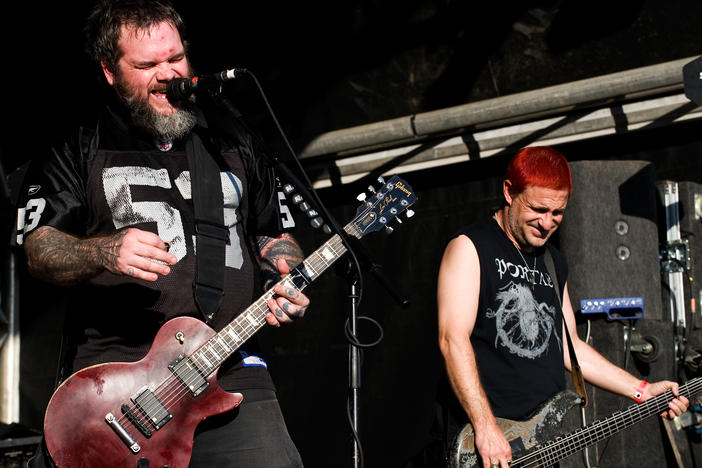 Scott Kelly (left) performs at the High Voltage Festival with the metal band Neurosis in 2011.