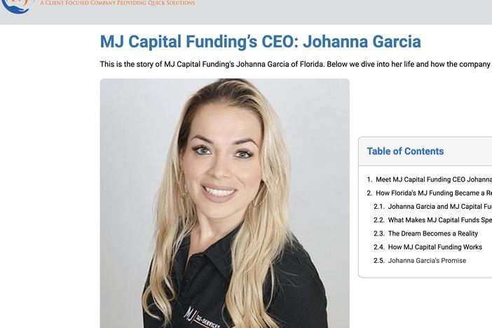 MJ Capital Funding's website said that its founder, Johanna Garcia, was "often referred to as 'Mother Teresa' in her community." But federal authorities say Garcia was actually running a Ponzi scheme. The site was shut down by court order; an archived version is seen here.