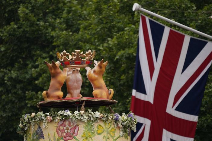 A float displaying corgi dogs with a crown is part of the Platinum Jubilee celebrations in June. Queen Elizabeth II had a strong affinity with the breed, specifically Pembroke Welsh Corgis.
