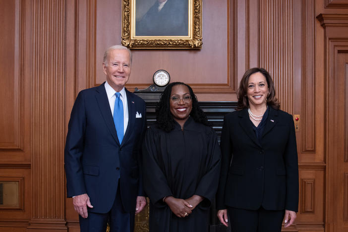 The Supreme Court held a special sitting on September 30, 2022, for the formal investiture ceremony of Associate Justice Ketanji Brown Jackson. President Biden, First Lady Jill Biden, Vice President Harris, and Second Gentleman Douglas Emhoff attended as guests of the court.