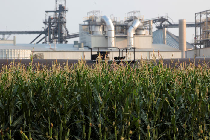 Project developers plan to build carbon capture pipelines connecting dozens of Midwestern ethanol refineries, such as this one in Chancellor, S.D., shown on July 22, 2021.