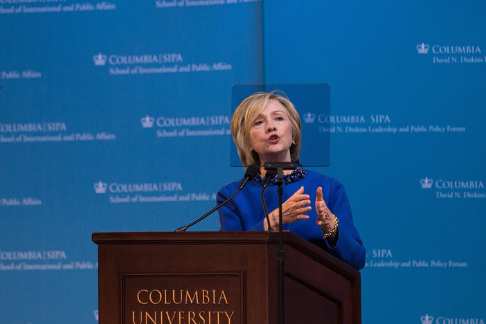 Former Secretary of State Hillary Clinton speaks during the David N. Dinkins Leadership and Public Policy Forum at Columbia University in New York City in April 2015.