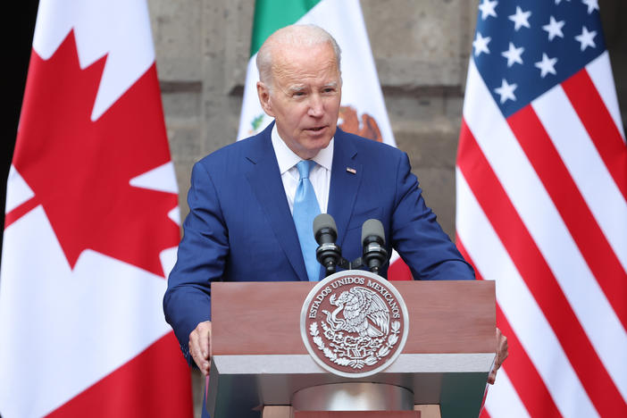 President Joe Biden speaks at an event in Mexico City, Mexico with other North American leaders on Jan. 10, 2023.