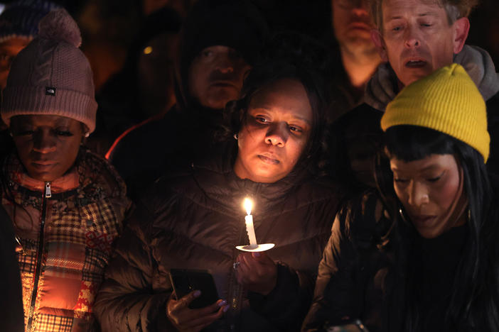 People attend a candlelight vigil on Thursday in memory of Tyre Nichols at the Tobey Skate Park in Memphis, Tenn.