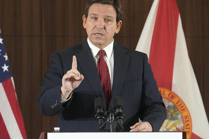 Florida's Republican Gov. Ron DeSantis speaks during a press conference on Jan. 26, 2023, in Miami.