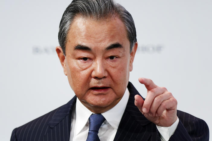 Chinese foreign affairs Minister Wang Yi speaks during the Munich Security Conference earlier this month.