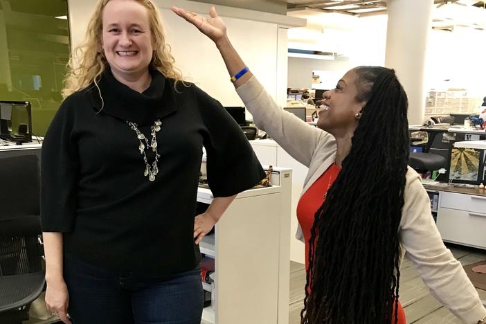 Patricia Cole (left) strove to make every NPR story she touched better, and she embraced the silliness that sometimes breaks out in a newsroom. She's seen here with her friend Maquita Peters.