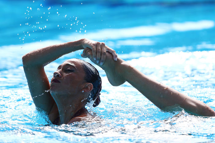 Anita Alvarez of Team United States competes in the Women's Solo Free Final on day six of the Budapest 2022 FINA World Championships at Alfred Hajos National Aquatics Complex on June 22, 2022 in Budapest, Hungary.