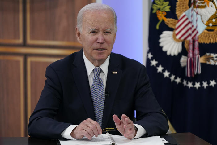 President Joe Biden speaks at the fourth virtual Major Economies Forum on energy and climate on Thursday in the South Court Auditorium on the White House campus in Washington.