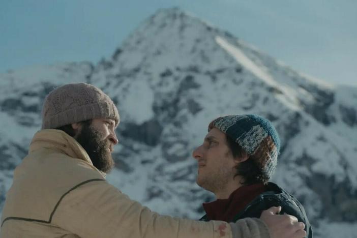 Bruno (Alessandro Borghi) and Pietro (Luca Marinelli) reconnect in the Italian Alps as adults in <em>The Eight Mountains.</em>