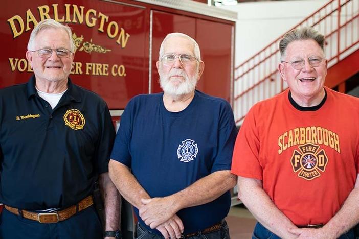 Robert Worthington, Buddy Tester and Jerry Scarborough, three volunteer firefighters in Maryland, are all over the age of 65.