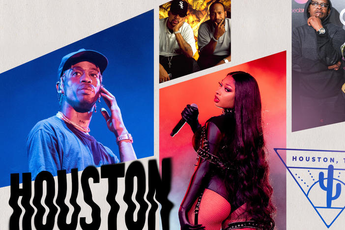 Travis Scott, UGK, Megan Thee Stallion and Geto Boys. Collage by Jackie Lay / NPR.