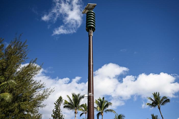 One of the sirens that is part of the state wide emergency alert system is seen in Kihei, Hawaii, on August 13, 2023.