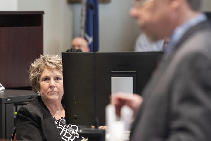 Colleton County Clerk of Court Rebecca Hill, seen here as prosecutor Creighton Waters makes closing arguments in the Alex Murdaugh trial, is accused of improperly influencing jurors in the high-profile murder case.