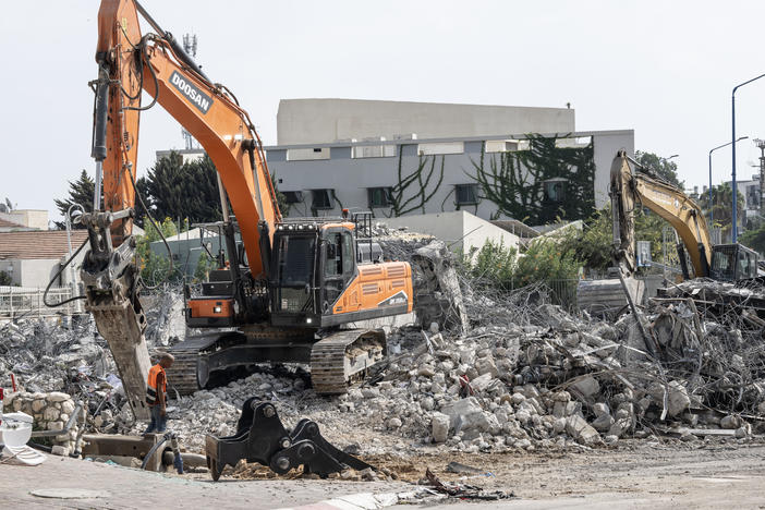 A police station razed by Israeli forces<strong> </strong>after being occupied by Hamas militants in Sderot, Israel.