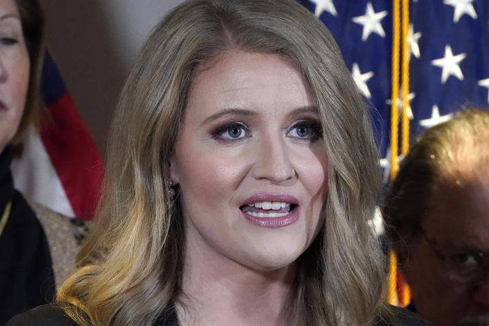 Jenna Ellis, a former member of then-President Donald Trump's legal team, speaks during a news conference at Republican National Committee headquarters in Washington, D.C., on Nov. 19, 2020.