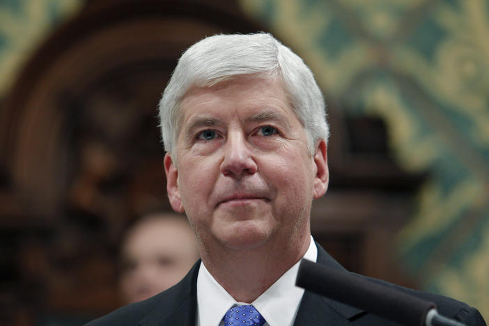 Then-Michigan Gov. Rick Snyder delivers his State of the State address at the state Capitol in Lansing, Mich., on Jan. 23, 2018.