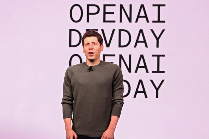 Sam Altman speaks at the OpenAI DevDay event on Nov. 6, in San Francisco. He has been reinstated as OpenAI's chief executive, days after being ousted by its board of directors.