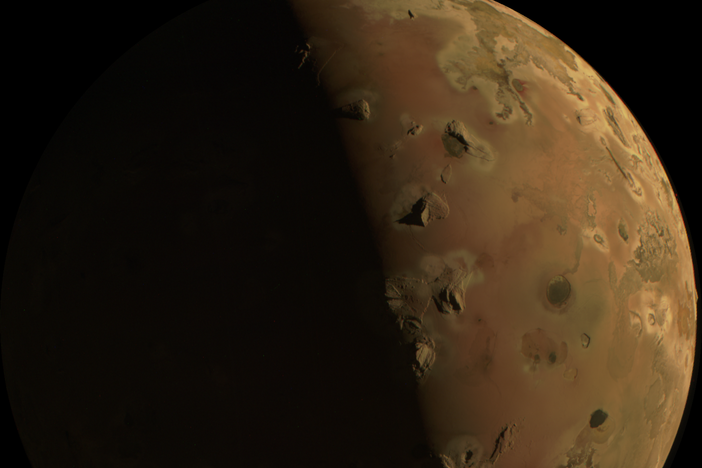 Jupiter's moon, Io, is seen in this image taken by the spacecraft Juno during a flyby on Dec. 30.
