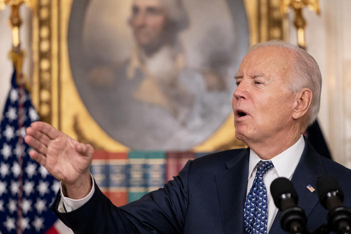 President Biden speaks at the White House on Feb. 8, 2024 in Washington, DC., where he sought to emphasize his cooperation with the investigation and defended his fitness for office.