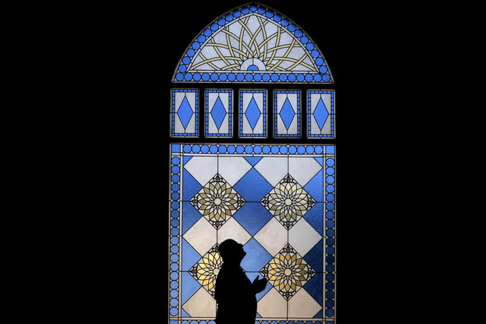 A Muslim man prays at Al Farooq Omar Bin Al Khattab Mosque on April 02, 2022 in Dubai, United Arab Emirates.