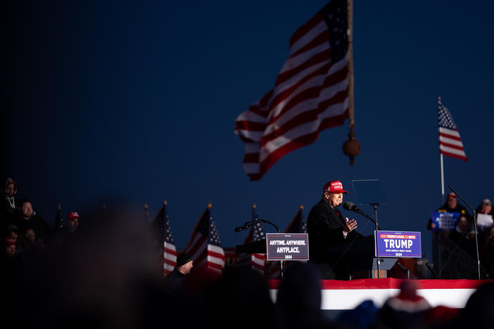 Former President Donald Trump speaks at a rally outside Schnecksville Fire Hall in Schnecksville, Pennsylvania.