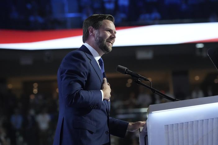 Republican vice presidential candidate J.D. Vance speaks during the Republican National Convention in Milwaukee on Wednesday. Vance spent a portion of his address speaking about the influence of his late grandmother, who he called his "guardian angel." 