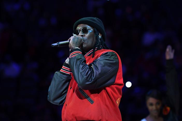 Young Thug performs during halftime of a game between the Atlanta Hawks and the Boston Celtics on Nov. 17, 2021, at State Farm Arena in Atlanta, Ga.