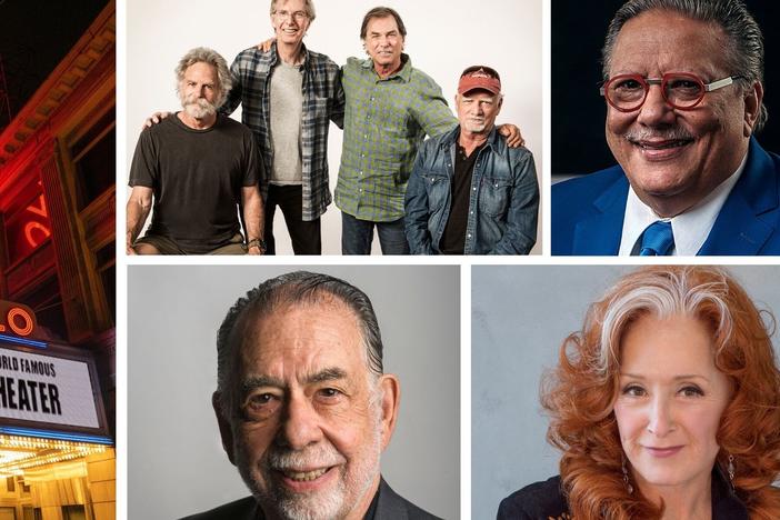 The 2024 Kennedy Center honorees (clockwise from left): the Apollo Theater; the Grateful Dead (Bob Weir, Phil Lesh, Mickey Hart and Bill Kreutzmann); jazz trumpeter, pianist and composer Arturo Sandoval; blues rock singer-songwriter and guitarist Bonnie Raitt; and director and filmmaker Francis Ford Coppola.