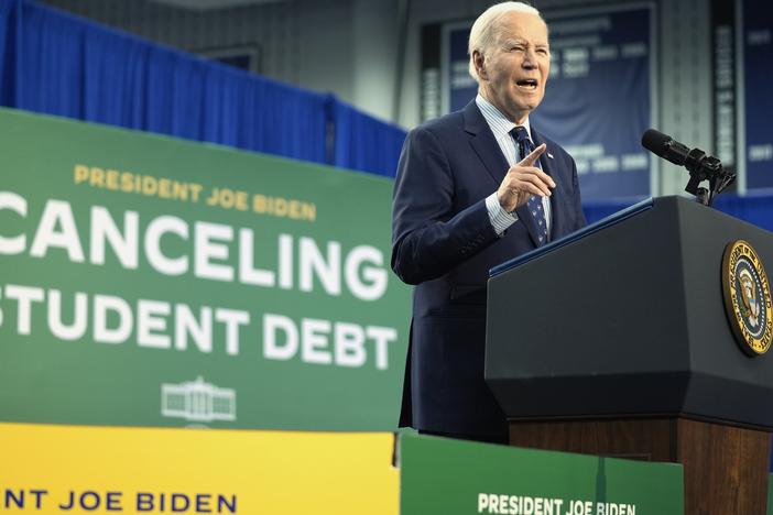 President Biden speaks about student loan debt, April 8, 2024, in Madison, Wis.