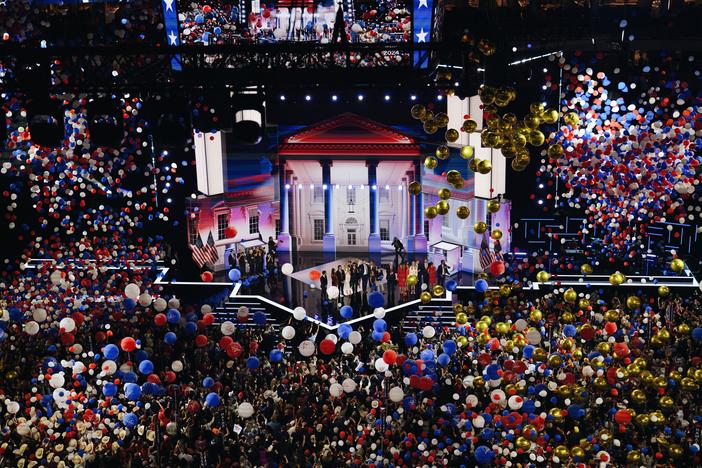 Balloons drop as the final day of the Republican National Convention ends. 