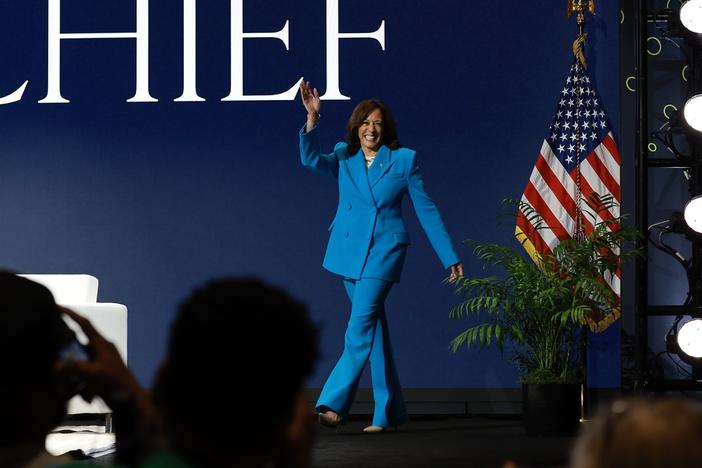 Vice President Harris walks onstage at the 2024 Essence Festival in New Orleans on July 6.
