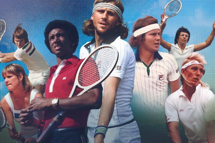 From left, Chris Evert, Jimmy Connors, Arthur Ashe, Bjorn Borg, John McEnroe, Billie Jean King and Martina Navratilova all feature in new documentary series, <em>Gods of Tennis.</em>