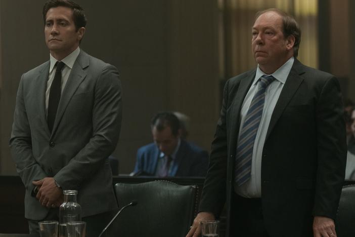  Rusty Sabich (Jake Gyllenhaal) and Raymond Horgan (Bill Camp) prepare to hear the verdict in Rusty's trial in the finale of <em>Presumed Innocent</em>.
