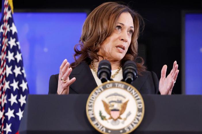 Vice President Harris makes remarks on July 17 at a screening of a documentary about Hamas’ sexual violence during the Oct. 7 attack on Israel.