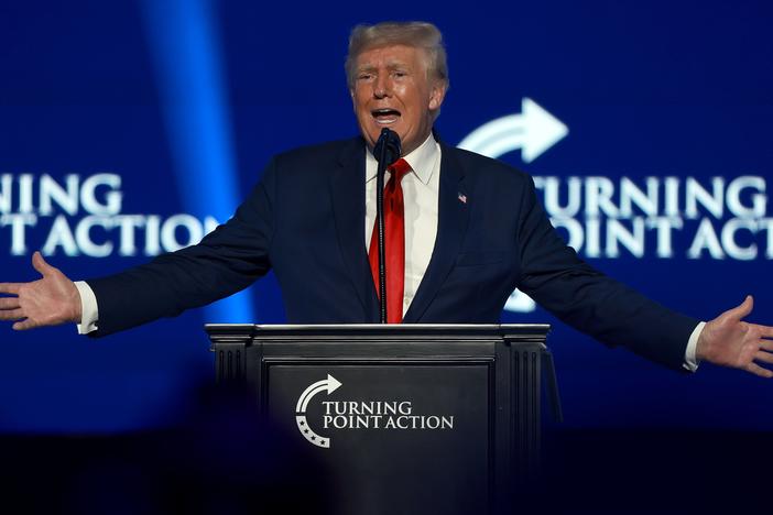 Former President Donald Trump speaks during the Turning Point USA Student Action Summit on Friday in West Palm Beach, Fla.