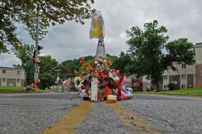 A makeshift memorial for Michael Brown stands in the street on Sept. 11, 2015, in Ferguson, Mo. Brown's death prompted nationwide protests and a White House report on American policing.